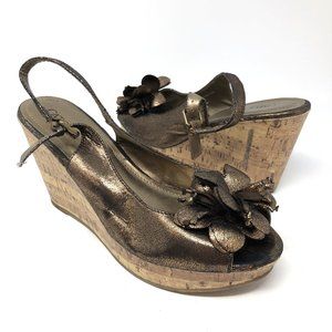 Cato Womens Cork Metallic Slingback Platform Wedge